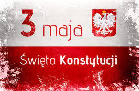Flaga Polski z napisem 3 maja Święto Konstytucji