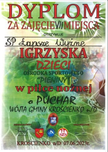 Dyplom-Igrzyska-Dzieci-Osrodka-Sportowego-„Pieniny-w-pilce-noznej-o-Puchar-Wojta-Gminy-Kroscienko